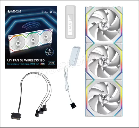 Photo de Lot de 3 Ventilateurs de boitier Lian Li Uni Fan SL Wireless RGB - 12cm (Blanc)