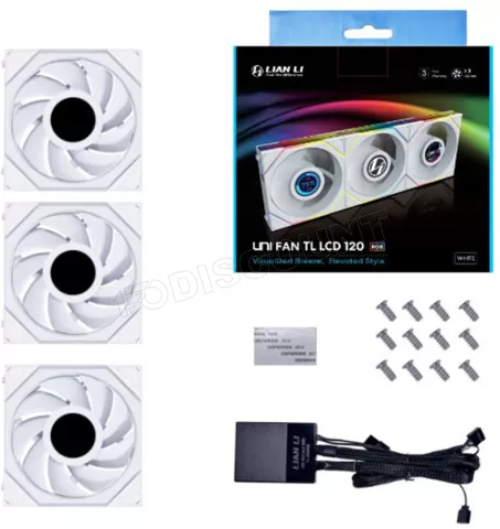 Photo de Lot de 3 Ventilateurs de boitier Lian Li Uni Fan TL LCD RGB - 12cm (Blanc)