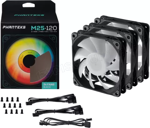 Photo de Lot de 3 Ventilateurs de boitier Phanteks M25 RGB - 12cm (Noir)