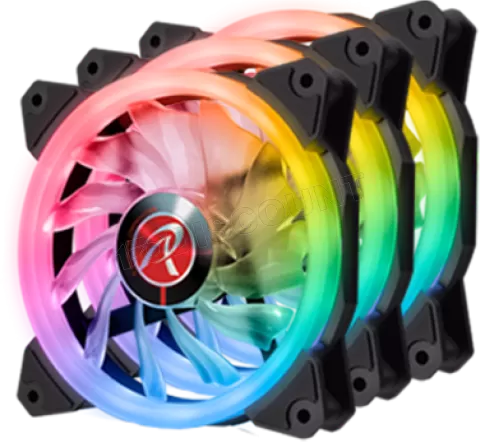 Photo de Lot de 3 Ventilateurs de boitier Raijintek Iris 12 Rainbow A RGB 12cm (Noir)