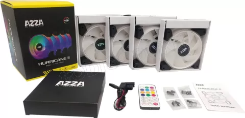 Photo de Lot de 4 Ventilateurs boitier Azza Hurricane II RGB - 12cm (Noir)