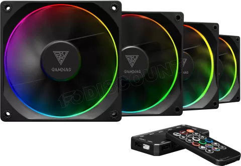 Photo de Lot de 4 Ventilateurs de boitier Gamdias Aeolus M3 RGB 12cm (Noir)