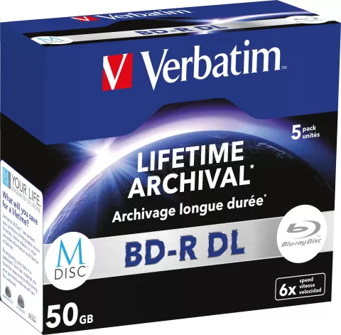 Photo de Lot de 5 Blu-Ray 6x Verbatim MDISC 50Go imprimable double couche