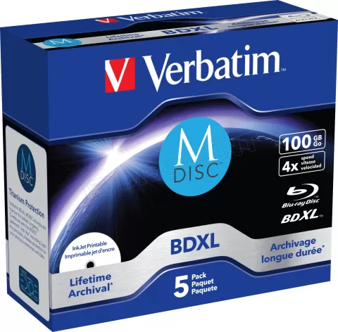 Photo de Lot de 5 Blu-Ray XL 4x Verbatim MDISC 100Go imprimable