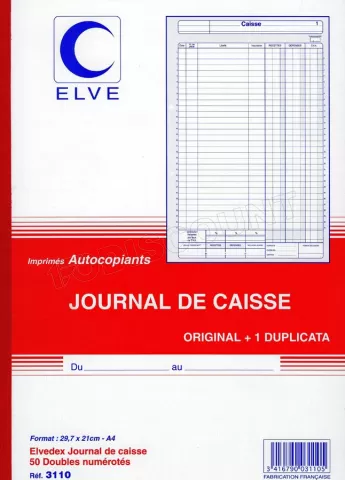 Photo de Lot de 50 Feuillets de Journal d'encaisses Elve Manifold 21x29,7 cm