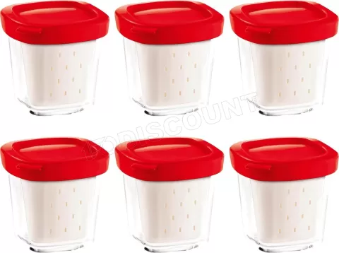 Photo de Lot de 6 pots Seb XF100501 pour yaourtière 140ml avec couvercles (Rouge)