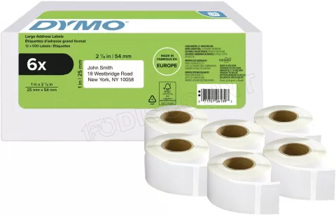 Photo de Lot de 6 Rouleaux de 500 étiquettes adhésives Dymo 2177564 - 25x54mm (Blanc)