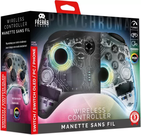Photo de Manette de jeu sans fil Freaks and Geeks Polychroma (Transparent)