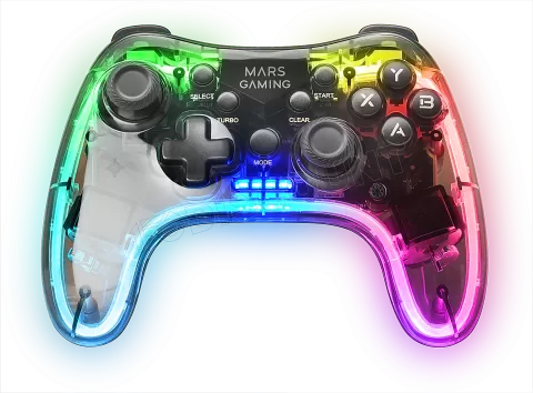 Photo de Manette de jeu sans fil Mars Gaming MGP-24 RGB (Transparent)