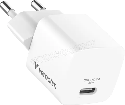 Photo de Mini chargeur secteur Verbatim GaN USB-C 20W (Blanc)