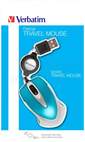 Photo de Mini Souris filaire (rétractable) Verbatim Go Mini (Bleu)