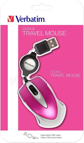 Photo de Mini Souris filaire (rétractable) Verbatim Go Mini (Rose)