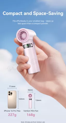 Photo de Mini Ventilateur à main sur batterie Vention (Rose)