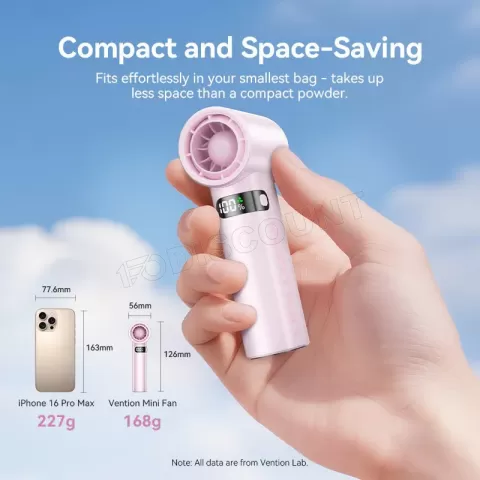 Photo de Mini Ventilateur à main sur batterie Vention (Violet)