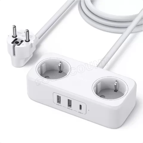 Photo de Multiprise 2 prises uGreen + 3xUSB 100W (Blanc)