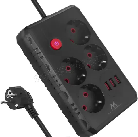 Photo de Multiprise 4 prises Maclean MCE393 + USB + Interrupteur 3m (Noir)