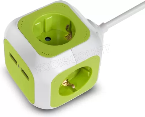 Photo de Multiprise Cube GreenBlue GB118 4 prises + 2 ports USB 1,4m (Blanc/Vert)