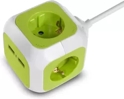 Photo de Multiprise Cube GreenBlue GB118 4 prises + 2 ports USB 1,4m (Blanc/Vert)