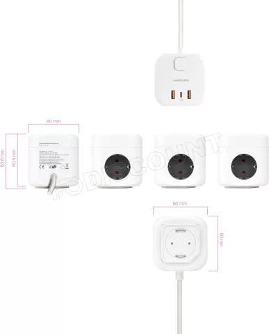 Photo de Multiprise Nanocable GaN  x 3 prises + x 2 USB-A + x 1 USB-C 20w (Blanc)