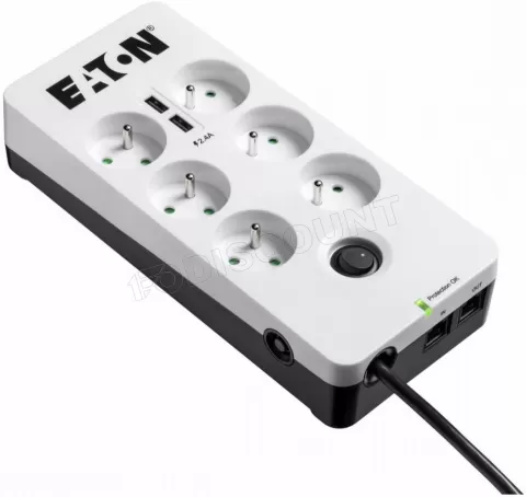 Photo de Multiprise Surtension Eaton Protection Box 6 prises + USB (Blanc)