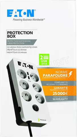 Photo de Multiprise Surtension Eaton Protection Box 6 prises + USB (Blanc)