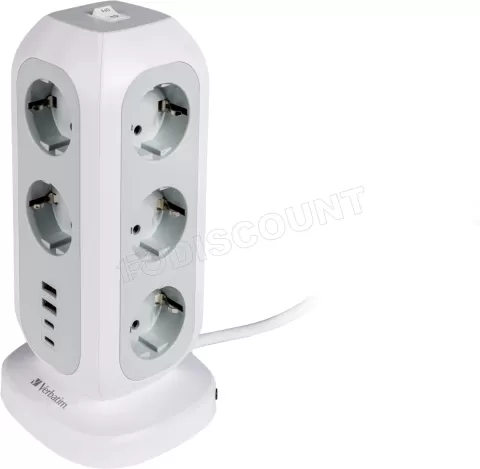 Photo de Multiprise Tour Verbatim 11 prises + 4 Ports USB-C/A 2m (Blanc)