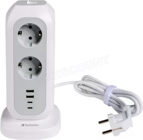 Photo de Multiprise Tour Verbatim 11 prises + 4 Ports USB-C/A 2m (Blanc)
