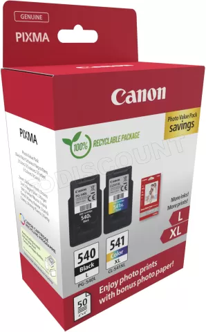 Photo de Pack 2 cartouches d'encre Canon PG-540L/CL-541XL Photo Value Pack (Noir/Couleurs) + 50x Papiers photo