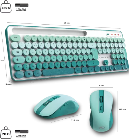 Photo de Pack 2en1 (Clavier/Souris) sans fil Advance Pep'S (Blanc/Vert)