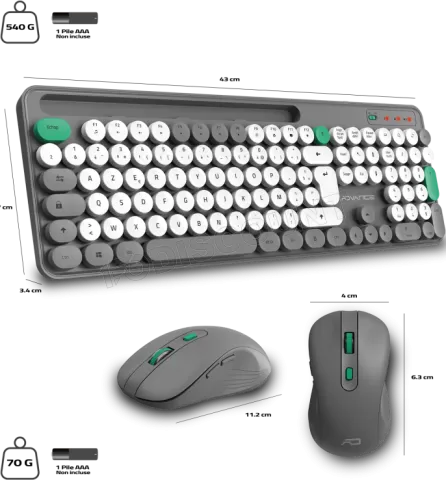 Photo de Pack 2en1 (Clavier/Souris) sans fil Advance Pep'S (Gris/Blanc)