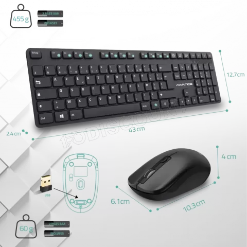 Photo de Pack 2en1 (Clavier/Souris) sans fil Advance WorkMate Plus (Noir)