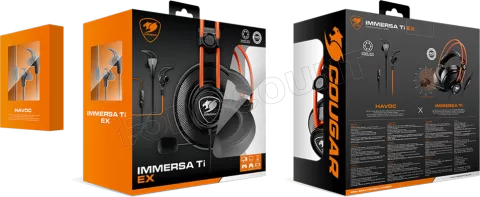 Photo de Pack 2en1 (Ecouteurs/Casque) Gamer filaire Cougar Immersa Ti Ex (Noir/Orange)