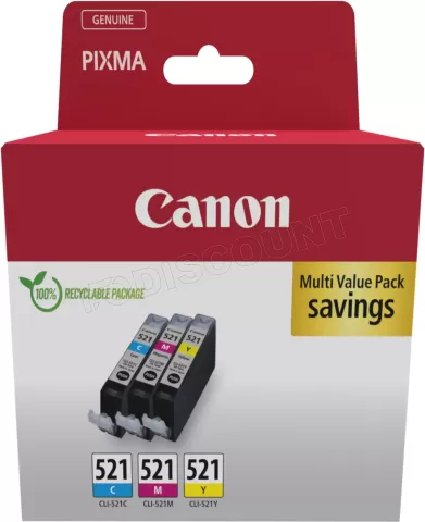 Photo de Pack 3 cartouches d'encre Canon CLI-521 (Couleurs)