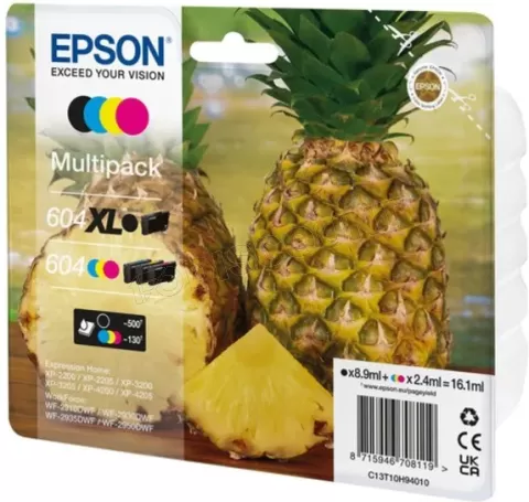 Photo de Pack 4 Cartouches d'encre Epson Ananas 604/604 XL (Noir XL + Couleurs)