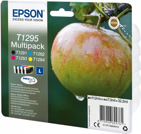 Photo de Pack 4 cartouches d'encre Epson Pomme T1295 (Noir + Couleurs)