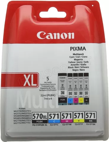 Photo de Pack 5 cartouches d'encre Canon  PG-570XL/CL-571 (Couleurs/Noir/Noir Photo)