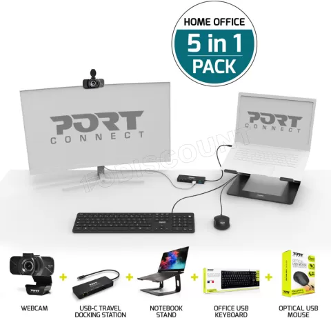 Photo de Pack 5en1 (Clavier/Souris/Webcam/Station d'accueil/Support) Port Design Home Office (Noir)