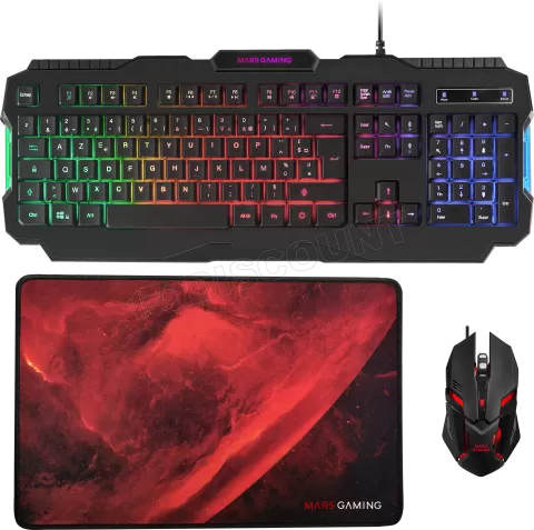 Photo de Pack Gamer 3en1 (Clavier/Souris/Tapis) Mars Gaming MCP118 RGB (Noir)