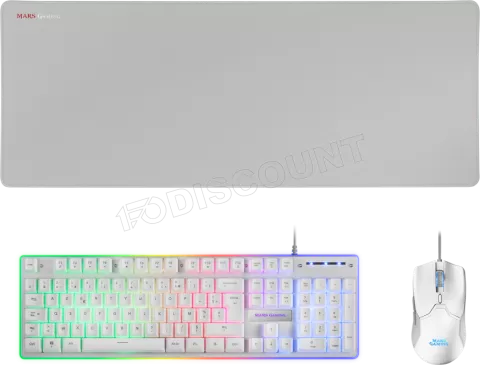 Photo de Pack Gamer 3en1 (Clavier/Souris/Tapis) Mars Gaming MCPX RGB (Blanc)