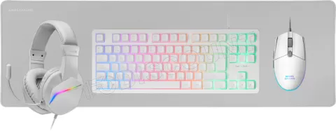 Photo de Pack Gamer 4en1 (Clavier/Souris/Casque/Tapis) Mars Gaming MCP-RGB3 (Blanc)