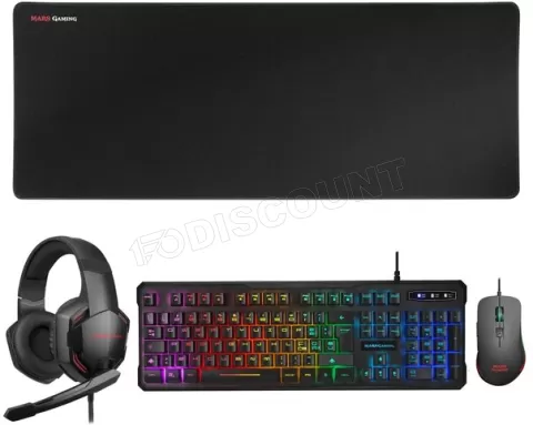 Photo de Pack Gamer 4en1 (Clavier/Souris/Casque/Tapis) Mars Gaming MCP-RGB3 (Noir)