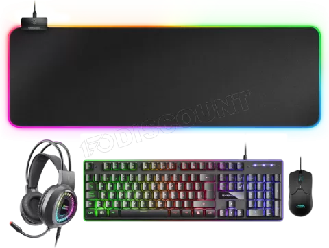 Photo de Pack Gamer 4en1 (Clavier/Souris/Casque/Tapis) Mars Gaming MCPex RGB (Noir)