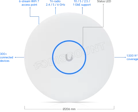 Photo de Point d'accès WiFi Ubiquiti UniFi U7-Pro XGS BE7300 (Blanc)
