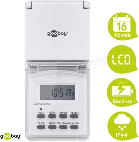 Photo de Prise programmable IP44 Goobay avec minuteur numérique (3600W)