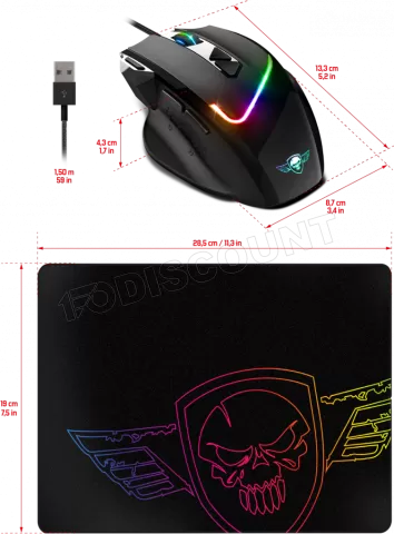 Photo de Souris filaire Gamer Spirit of Gamer Pro-M3 RGB (Noir) avec tapis