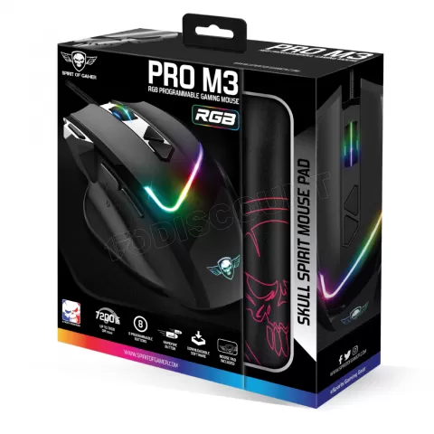 Photo de Souris filaire Gamer Spirit of Gamer Pro-M3 RGB (Noir) avec tapis