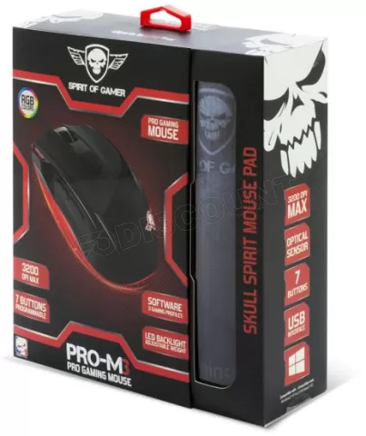 Photo de Souris filaire Spirit of Gamer Pro-M3 RGB + Tapis (Noir)