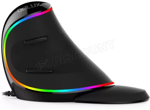 Photo de Souris filaire verticale Delux M618 Plus RGB pour droitier (Noir)