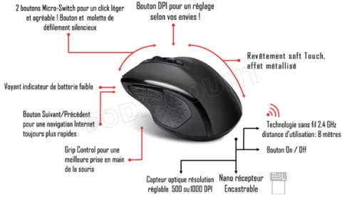 Photo de Souris sans fil Advance Shape 6D (Noir)