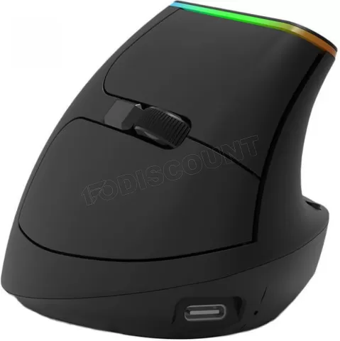 Photo de Souris sans fil Bluetooth verticale Delux M618DB RGB pour droitier (Noir)